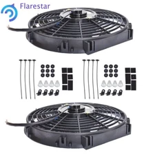Dual 12" Inch Electric Radiator Cooling Fan&Thermostat Mount Kit Black Universal