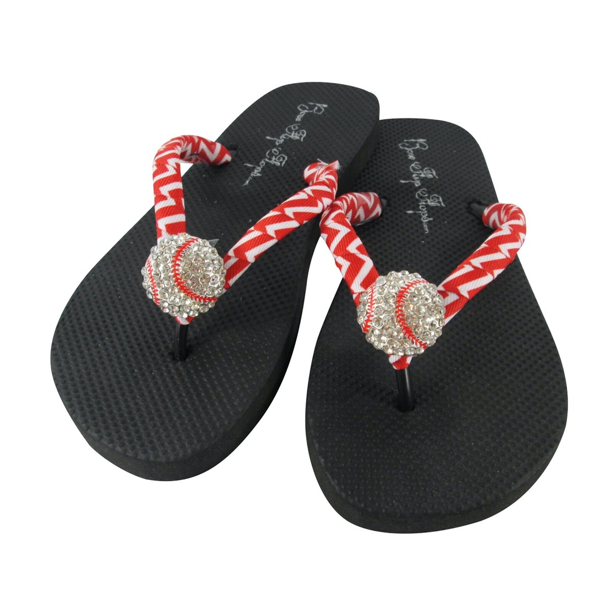 Red Chevron Baseball Flip Flops Women and Child Sizes Choose