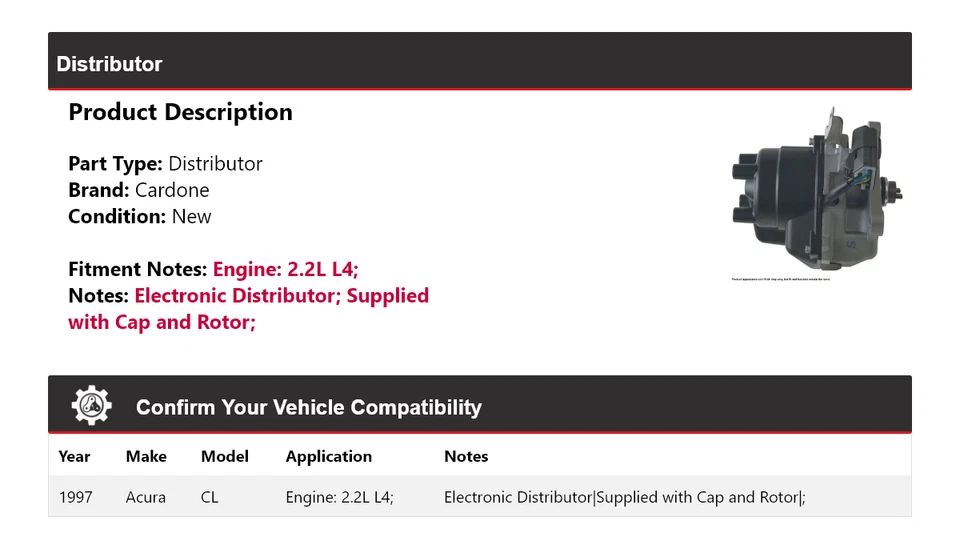 Tarjeta de distribuidor Acura CL 1997 2,2 L L L4 Foto 2 de 4