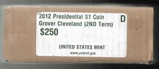 2012-D Grover Cleveland Presidential Dollar Mint Sealed Box of 250 BU $1 Coins