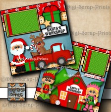 SANTA'S WORKSHOP  2 premade scrapbook pages layout CHRISTMAS DIGISCRAP A0160