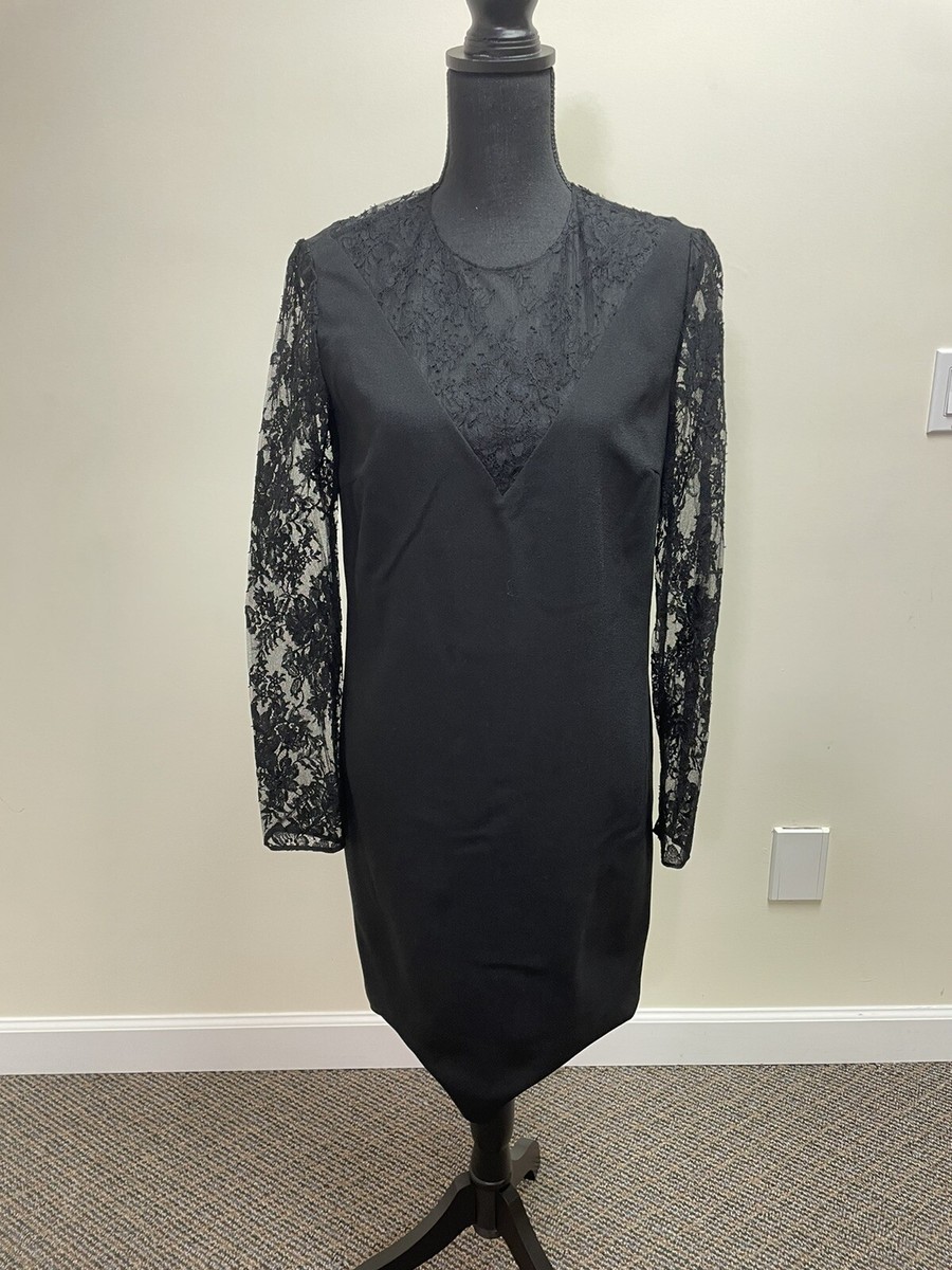 【送料&関税込】Givenchy Lace Sleeves Shift Dress Givenchy Lace Sleeve Dress Black Lace Soft Crepe Wool Size