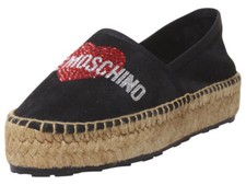 Love Moschino Women's Espadrilles Platform Shoes Rhinestone Heart Black