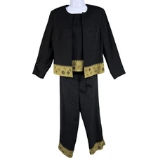 Due per Due Women 10 Bohemian 3 Piece Set 100% Silk Black Gold Embroidered Lined