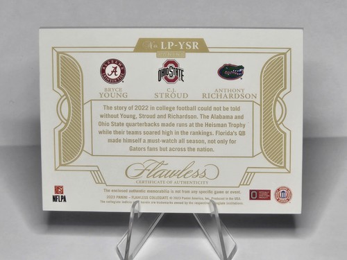 2023 Panini Flawless Collegiate Rookie Triple Patch Stroud Young Richardson /20 - Picture 5 of 7