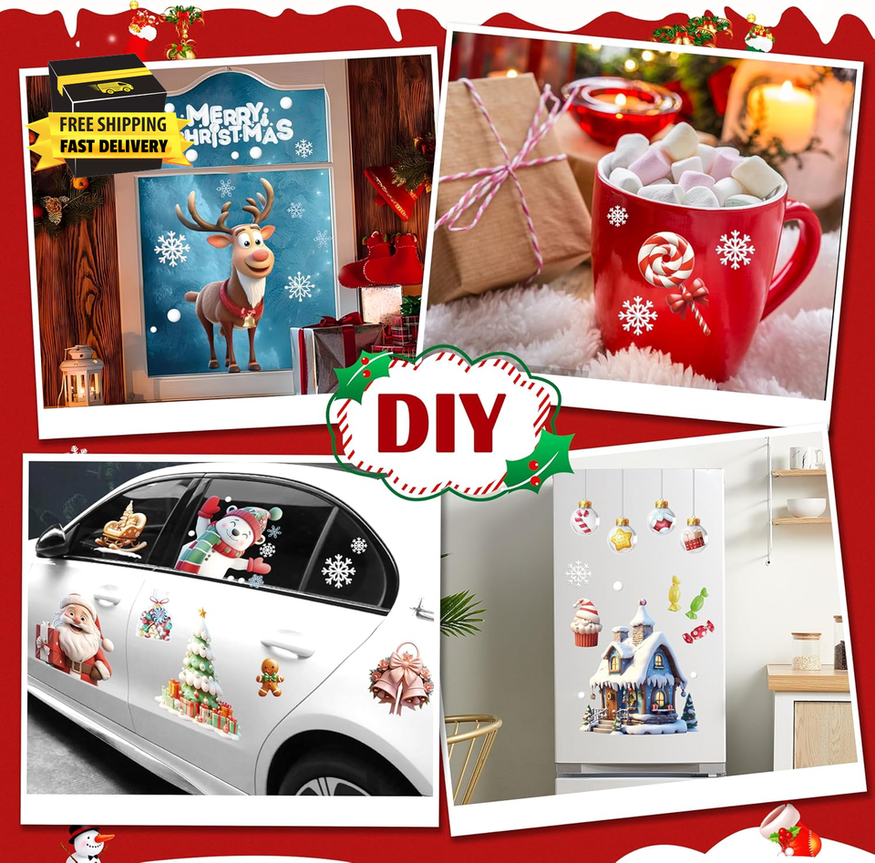 Christmas Decorations 3D Vision Christmas Window Clings,Funny