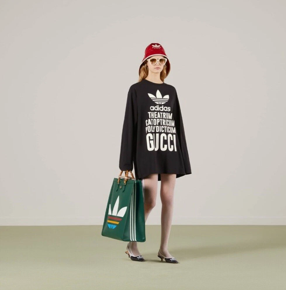 Robe à manches longues surdimensionnée neuve Gucci x Adidas US petite