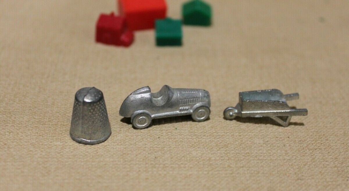 Vintage Monopoly Board Game Pieces Car Wheelbarrow Thimble Houses