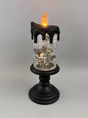 Halloween Haunted House LED Lighted Glitter Snow Globe Pedestal Flicker Candle