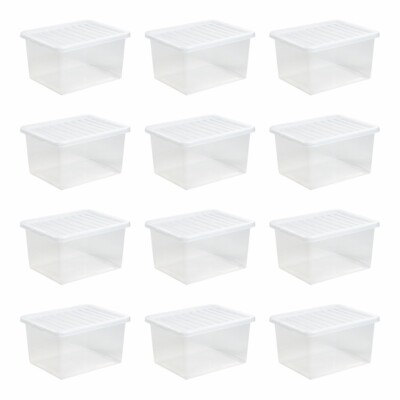 12x Transparent Klar Kunststoff Aufbewahrungsbox mit Deckel 37L Behälter Großhandel GROSSPACKUNG