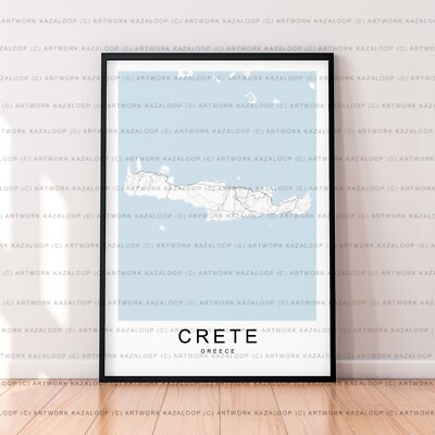 Crete Map Poster Print Crete Wall Art Unframed Greece Island Minimal Design
