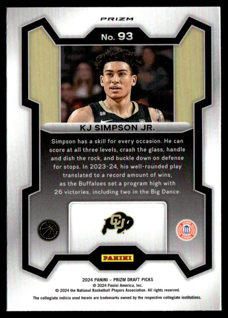 2024-25 Prizm Draft Purple Wave KJ Simpson Jr. #93 | eBay