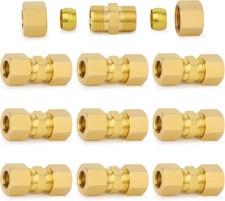 ChillWaves Brass Compression Tube Fitting, 1/4" OD x OD, Yellow 
