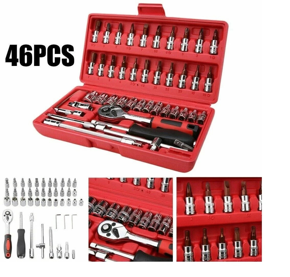 Set 46 Pezzi Chiavi a Bussola Cricchetto 1/4 - Kit Auto Professionale CR-V