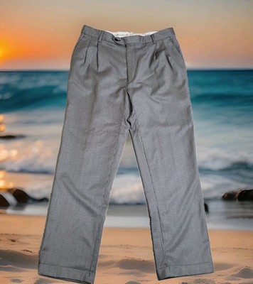  Enzo Mantovani Pants Mens 34x30 Wool Houndstooth Trousers Pleated Cuffed Italy