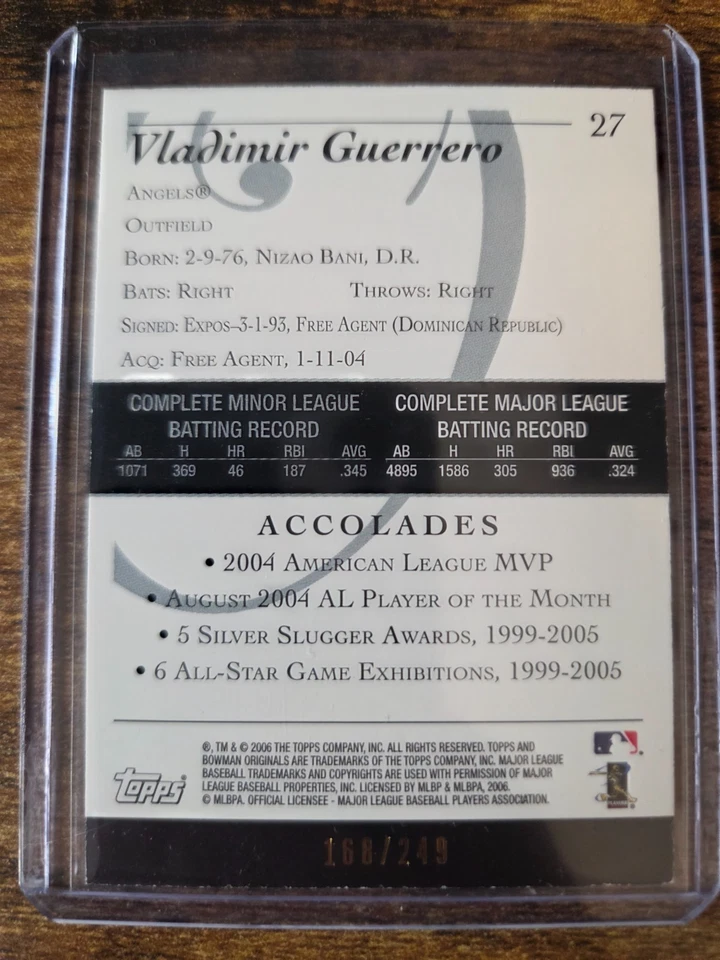 2006 Bowman Originals Vladimir Guerrero Blue 168/249 #27 Anaheim Angels - Image 2 of 2