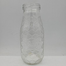 Rare Small 6" Old Clear Glass Honeycomb Bottle Chicken Pattern Screw Top Jar