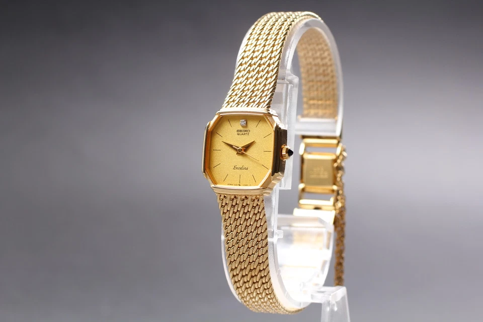 Vtg 1989 N MINT Seiko Exceline 1221-5080 Diamond Gold Quartz Womens Watch JAPAN - Image 3 of 4