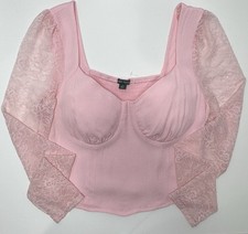 Wild Fable Pink Lace Sleeve Corset-Style Crop Top Size M