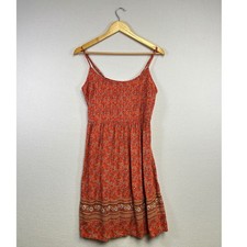 Old Navy Orange Floral Print Smocked Sundress Midi Tall Medium Boho