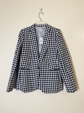 J.Crew linen cotton blend plaid blazer jacket navy blue white NWT size 8 218.00