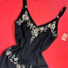 R&M Richards Y2K Black Floral Beaded Sleeveless Floral Flapper Style Midi Dress