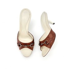 Gucci Retro Vintage Horsebit Monogram Leather Slip On Mules Slides Sandals 36