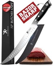 10” Butcher Knife for Meat Cutting & Trimming-Ultra Sharp Cimeter Breaking Carvi