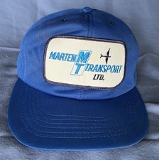 Vtg Marten Transport Trucking Patch Hat Snapback Blue Atlas Made in USA Cap