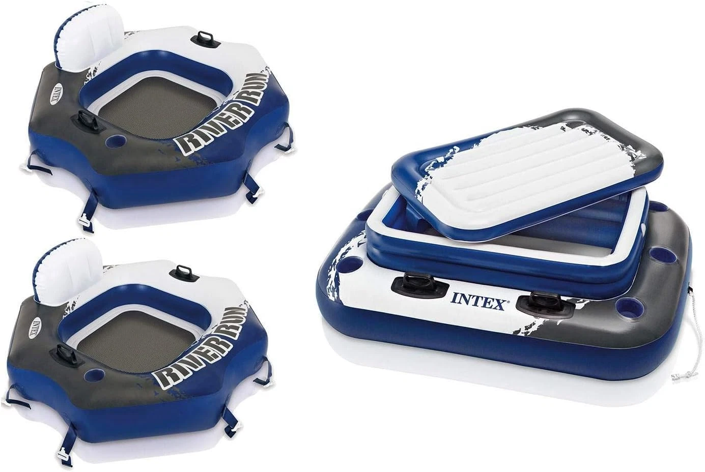 Intex River Run Inflatable Pool Chairs & Mega Chill II Beverage Cooler Set