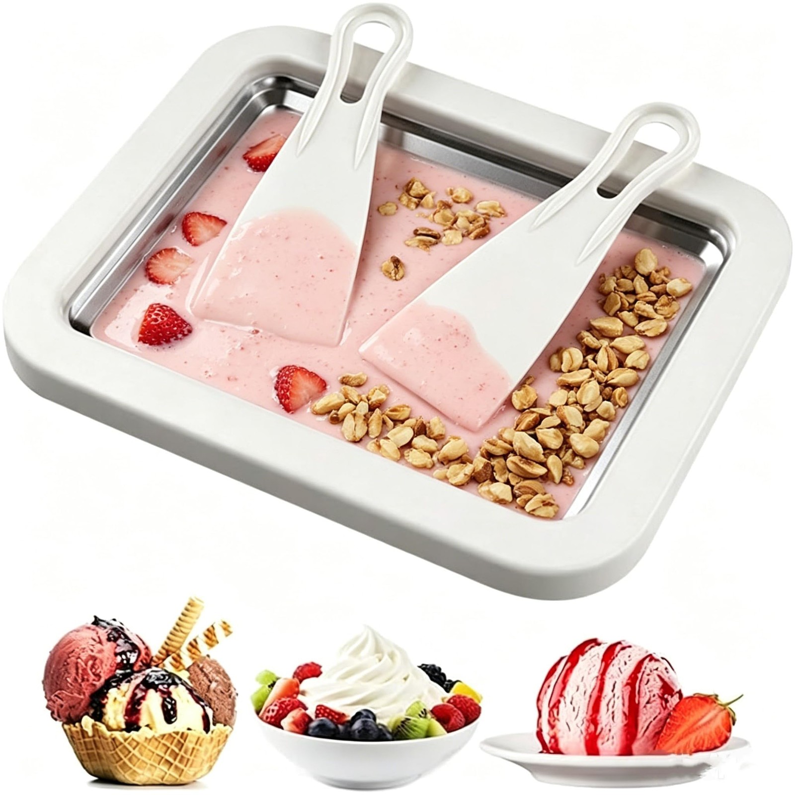 Instant Ice Cream Tray,Rolled Maker Kit,Summer (White) M, white