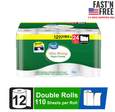 Great Value Ultra Strong Paper Towels, White, 12 Double Rolls 