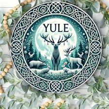 1pc Rustic Aluminum Tin Metal Signs Yule Themed Round Decorative Sign, Multipurp