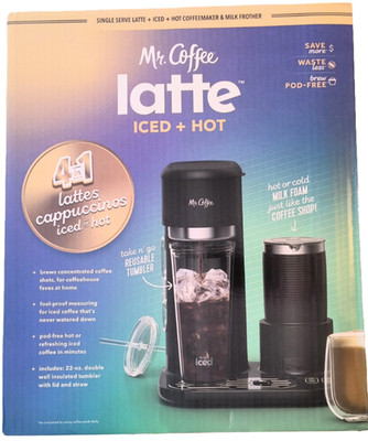 Mr. Coffee 4-in-1 Single-Serve Latte Iced Hot Coffee Maker and built-in Frother