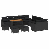 Gartensofa-Set Mit Kissen 13-Teilig Poly Rattan Schwarz