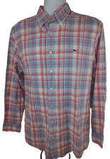 Vineyard Vines Slim Fit Whale Linen Blend Button Down Shirt Men's L Checked Used