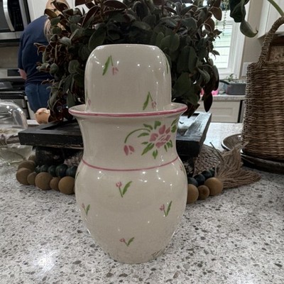 OCM Harker 661 Hand Painted Floral Art Pottery Ceramic Vase White Pink Green