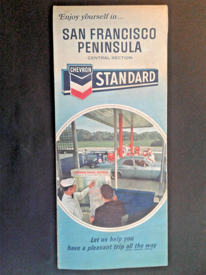 Vintage 1968 Chevron Road Map San Francisco Peninsula CA Central Section Gousha