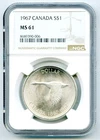 1967 S$1 CANADA SILVER FLYING GOOSE DOLLAR NGC MS61 UNCIRCULATED COIN