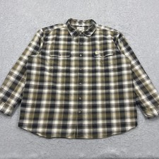 Carhartt Hubbard Flannel Mens 2XL Green Plaid Long Sleeve Button Up Cotton Shirt