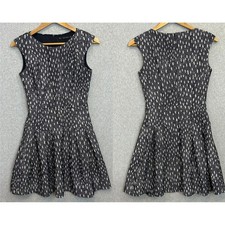 Zara Basic Size Small Fit & Flare Work Dress Navy Blue White Dash Print Office