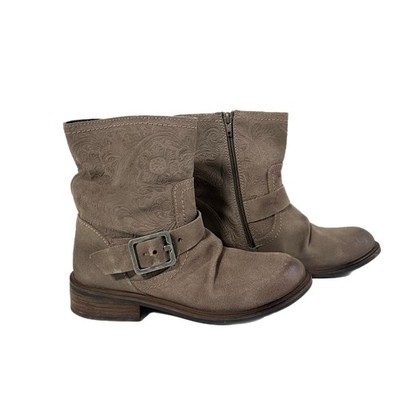 Miz Mooz New York Draper Boots 37 Leather Taupe Brown Biker Made Spain