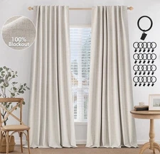 MIULEE 100% Blackout Curtains 84 inches Long, Linen Bedroom Curtains 52x84 Cream