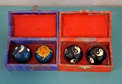 Chinese Baoding Health Balls Yin Yang Sun Moon Chime Lot Of 2 Sets Vintage