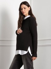 Seraphine Women Kerryn Knit Maternity Nursing Sweater Woven Shirt Camel Size S