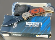DEFENDER-XTREME MINI TACTICAL FOLDING POCKET KNIFE BLACK WOOD & BRONZE W/SHEATH