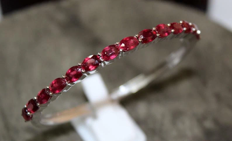 Silver Ruby Bangle Bracelet 4x6 mm Oval 7.5 Ct ruby bangle bracelet For Women - Image 2 of 4