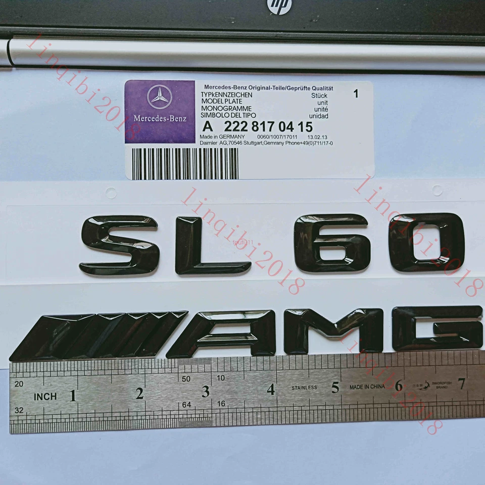 Emblema de insignia de maletero trasero con letras numéricas 3D negro brillante para Mercedes Benz SL60 AMG Foto 2 de 4