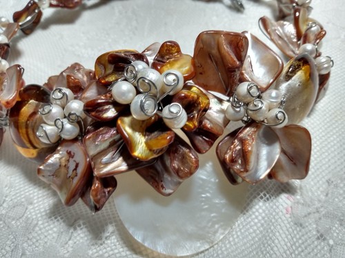 Artisan Handmade Cluster Pearls Beads Layered Statement Necklace With Bracelet - Picture 9 of 20
