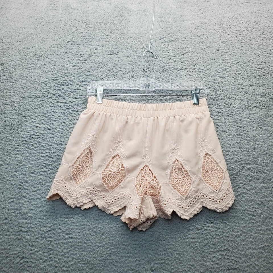 Pantalones Cortos Para Mujer Me To We XS Rosa Bordado Crochet Floral Cintura Elástica Pull On Foto 2 de 4